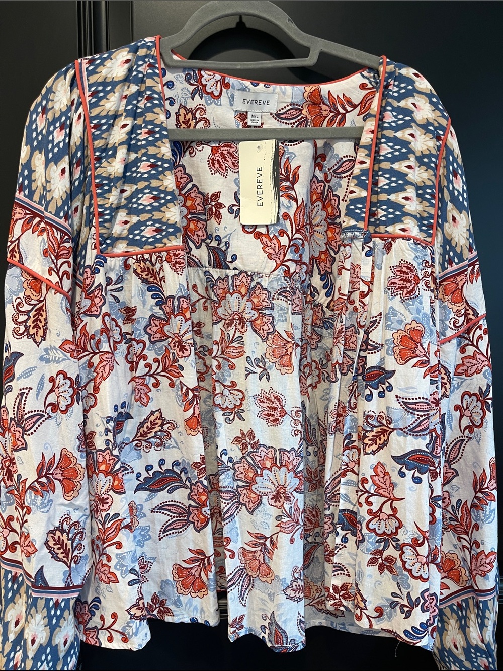 Evereve Women's Floral Patchwork Open Cardigan - my Blue & Coral